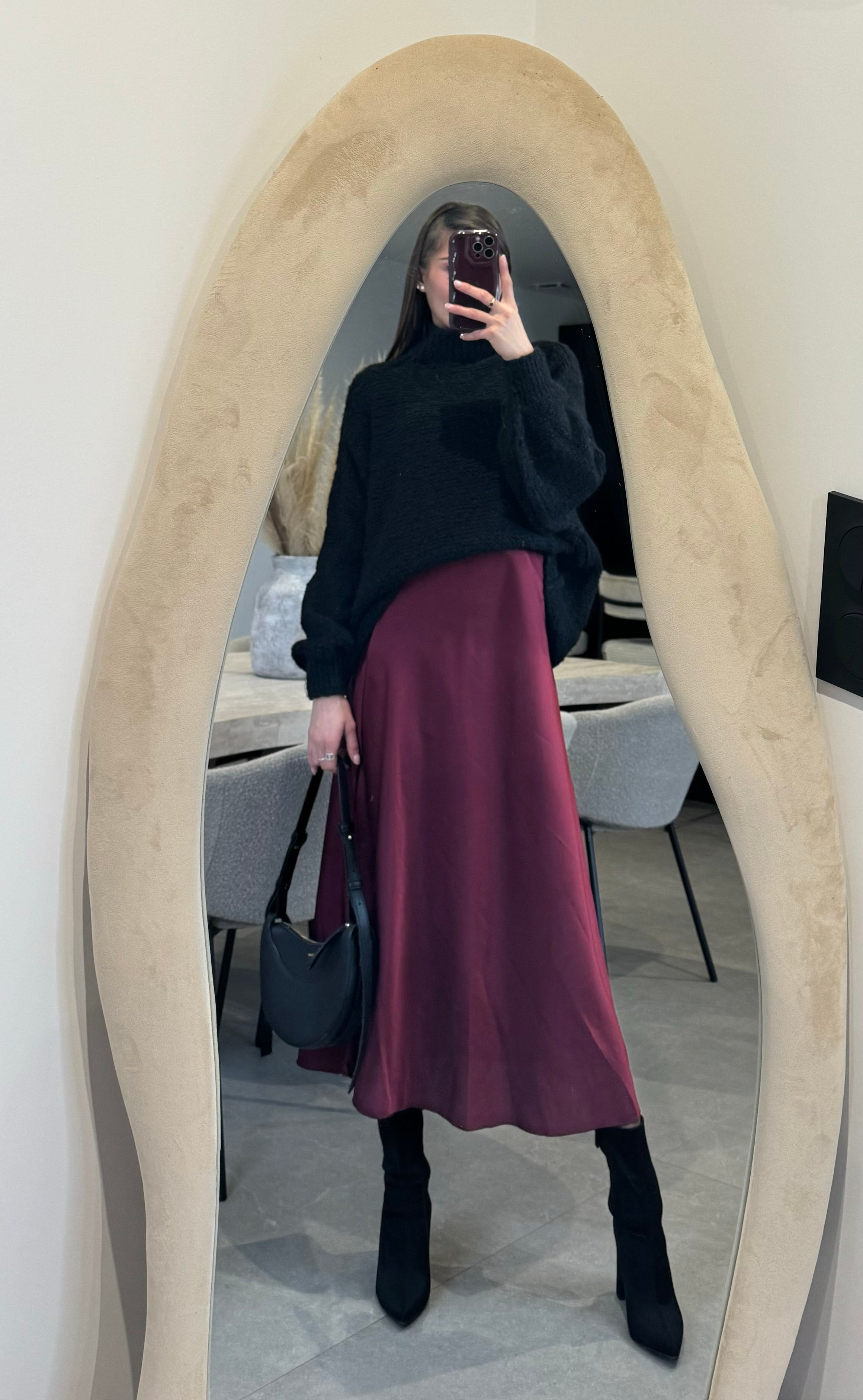 jupe satinée bordeaux