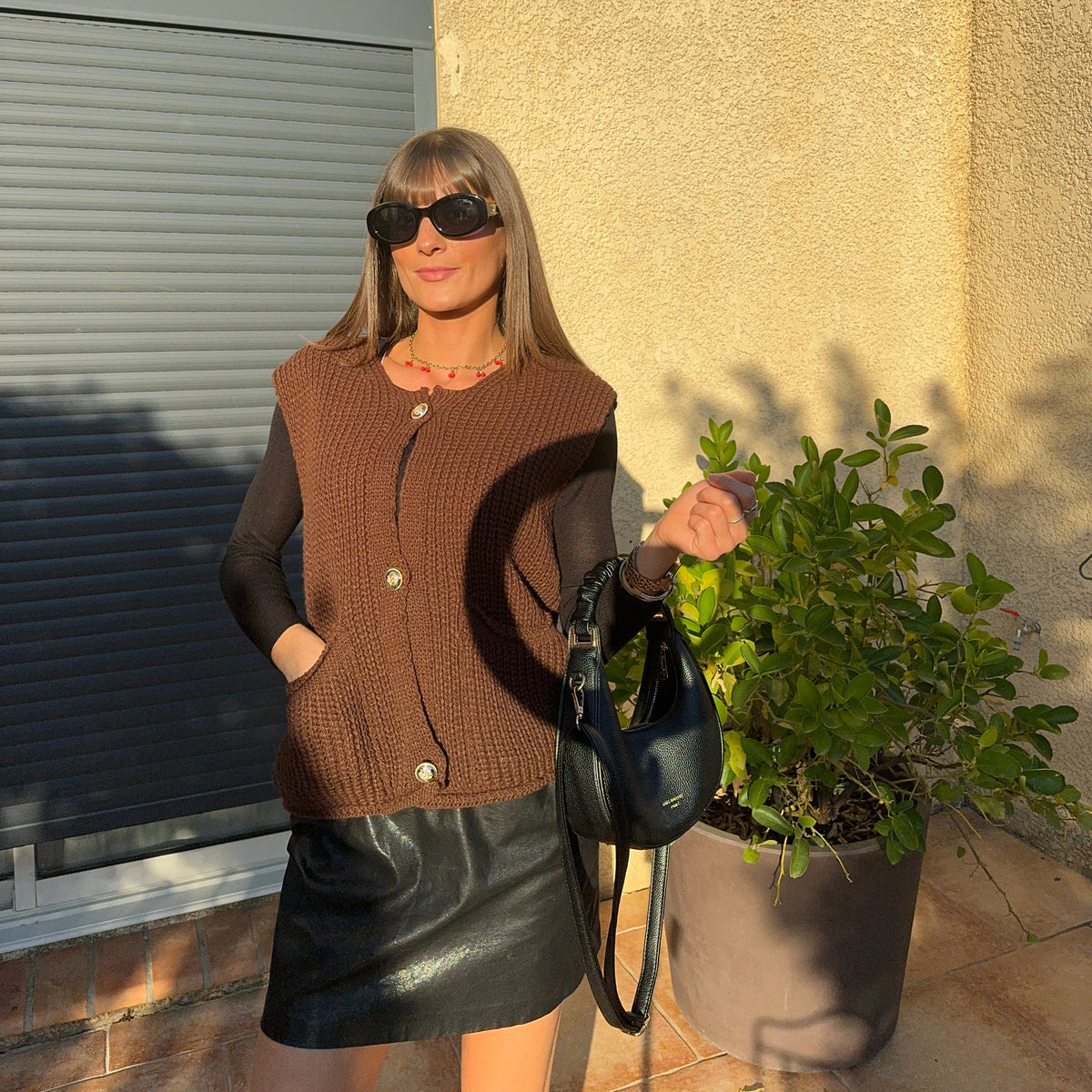 Gilet en maille sans manche marron