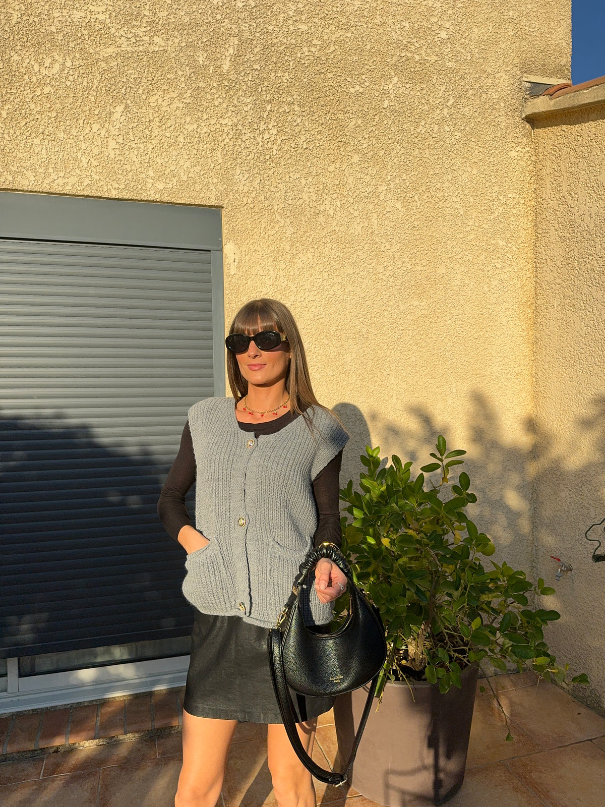 Gilet en maille gris sans manche